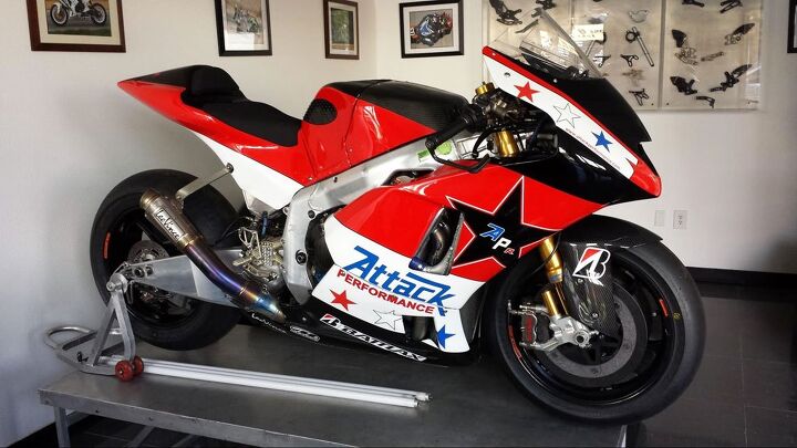 2015 yamaha yzf r1 tested on the dyno, Attack Performance built this one off racebike in 2013 to compete in American MotoGP rounds Billet aluminum makes up the frame and chassis while a heavily modified Kawasaki ZX 10R motor delivered 230 hp