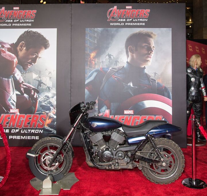 harley davidson takes a ride with the avengers, Captain America abandons is usual Harley Davidson WLA and instead rides this Harley Davidson Street 750 in Avengers Age of Ultron