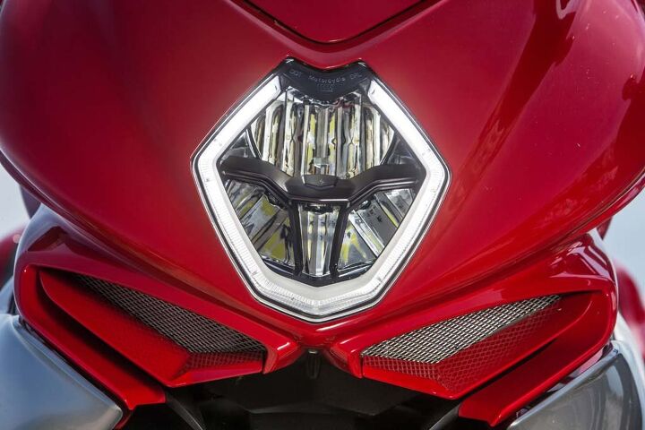 2015 mv agusta turismo veloce 800 first ride review video, MV s striking LED halo ring acts as a daytime running light and encircles the full LED high low headlight and cornering lamps