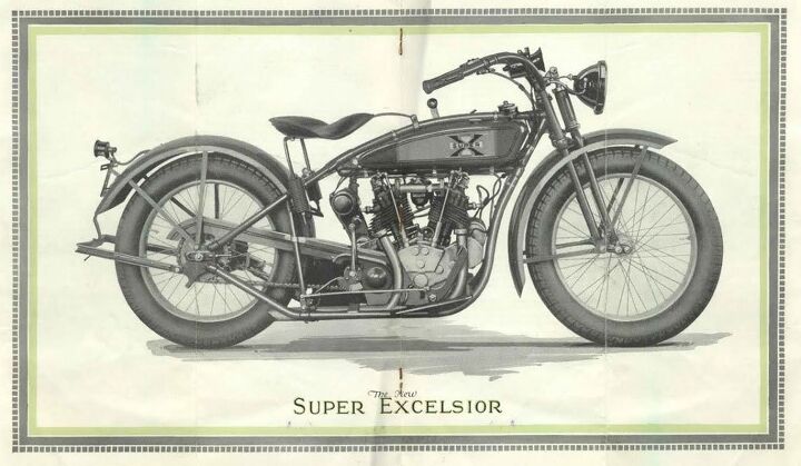 skidmarks excelsior henderson x factor part ii, Brochure illustration of the 1925 Excelsior Super X Note logo on the tank and distinctive front end