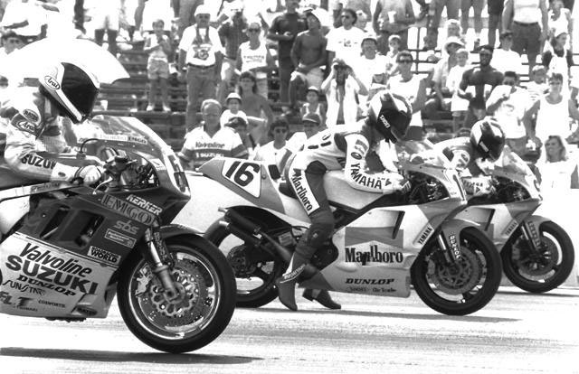 mo interview yamaha roadracing champion rich oliver, When Kenny Roberts didn t want to put AMA stickers on his YZR500s for free Rich lined up farthest back here wound up winning the WERA Formula USA championship in 1991 Here he blasts off with teammate Robbie Petersen 16 and Suzuki mounted Donald Jacks Photo Rider Files