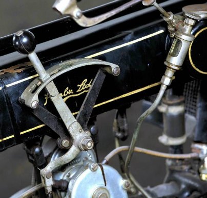 retrospective 1922 humber cycle, The intricate hand shifter design offered a gated arrangement for its three speed transmission