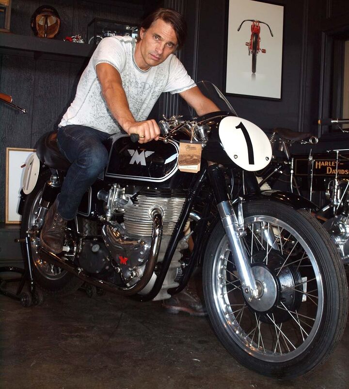 heroes motorcycles serge bueno s homage to history, The Flying M French film actor Olivier Martinez riding a mint 77 Harley XLCR dropped in to try out the 1954 Matchless G45 engine number 138 Martinez also happens to be the husband of Halle Berry the couple married in Paris in 2013 and apparently this month are in the process of getting divorced The Matchless was brought to Serge by its owner for restoration and is now for sale and Martinez has been dropping by often