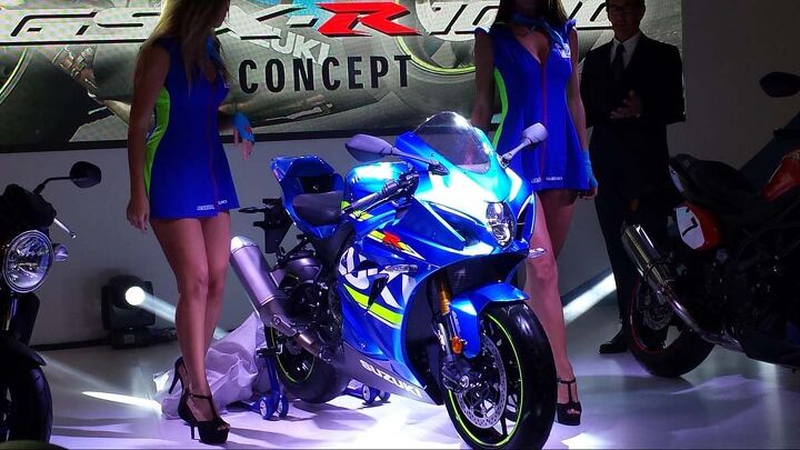 duke s den notes from walking miles of aisles at eicma, The unveiling of the spectacular 2017 Gixxer 1000 and the underwear of the Suzuki booth babes We re anxious to ride it when it enters production sometime late next year