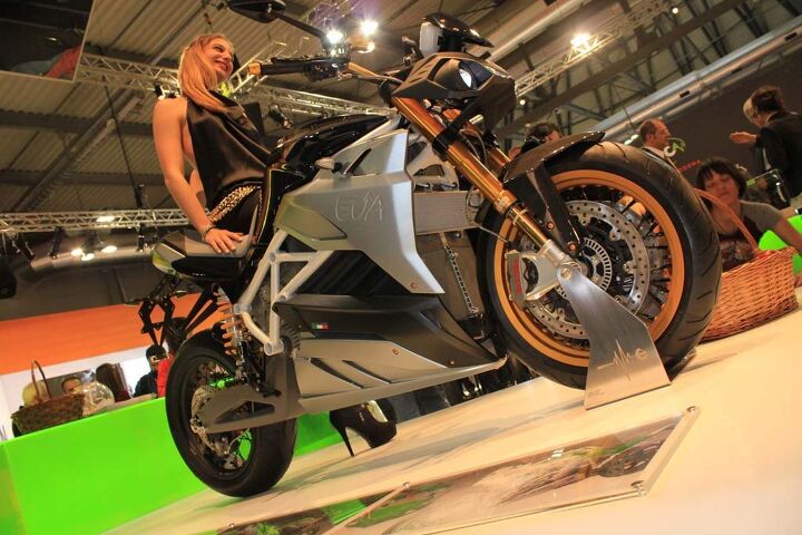 duke s den notes from walking miles of aisles at eicma, We were happy to see Energica back at EICMA the Italian electric bike manufacturer returning with its Ego superbike we ve reviewed and the Eva roadster that it revealed last year seen here in its latest form