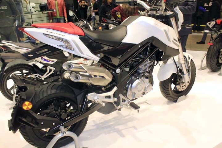 duke s den notes from walking miles of aisles at eicma, The Benelli stand had a couple of interesting new models you can read about here Despite attempts to find out if the Chinese owned Italian company will be operating in North America we were unable to get a firm answer Anyway the Benelli we didn t get to write about yet is this Tornado Naked T which is said to be available in Europe during the second half of 2016 in 125cc or 135cc versions I dig the MV Agusta inspired exhaust pipes Shootout with a Grom