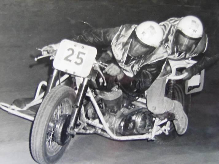 doug bingham the last round up, Doug Bingham s skills on three wheels brought him Sidecar Road Racing championships in 1968 and 1969 This photo shows him piloting a Harley Davidson powered rig of his own design with Ed Wade as racing co pilot monkey