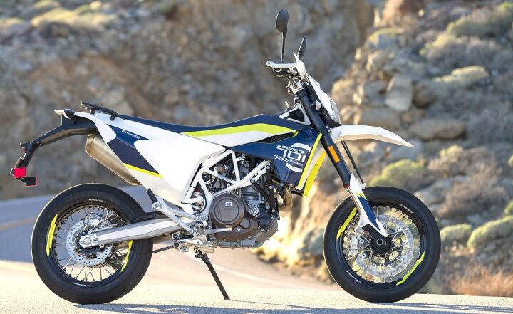 2016 husqvarna 701 supermoto review, The 701 Supermoto may look tall but it is cut down compared to the 701 Enduro with a 35 inch seat height and a shorter fork that delivers just under 8 5 inches of suspension travel up front She still looks fancy though