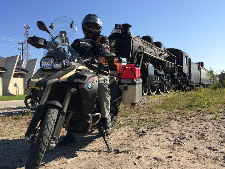 motorcycle adventures in northeastern ontario, Admiring antique types of travel in Kapuskasing