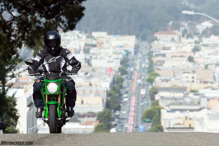 2017 kawasaki z125 pro first ride review, Yes there s enough power to climb San Francisco s notoriously steep hills In fact the little Z is surprisingly gutsy for such a little motorcycle