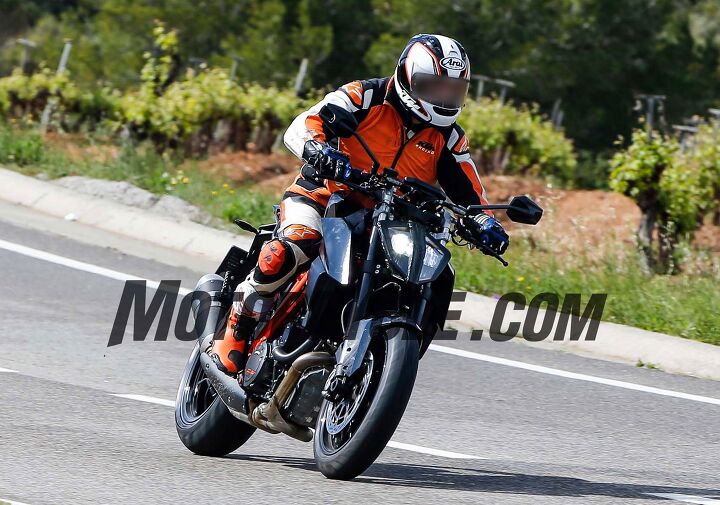 2017 ktm 1290 super duke r spy shots, he most striking visual change to the Super Duke is a new LED headlight that significantly shrinks the bike s nose