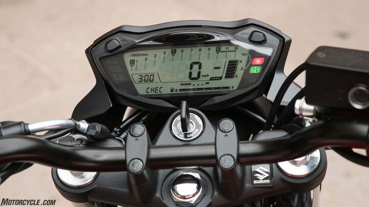 2017 suzuki sv650 first ride review, The gauge cluster is all digital on the 2017 SV and contains a bar graph tach fuel gauge and gear position indicator The SV also features an SDS II diagnostic system the most advanced self contained diagnostic unit on a Suzuki to date expect it to trickle down to other Suzukis Among its many features a technician can plug in to the SDS II start the bike and data from various sensors can be displayed and graphed in realtime to help diagnose any problems