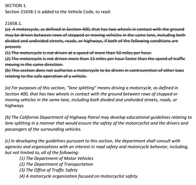 california bill ab 51 codifying lane splitting to be introduced to committee, A sample of how the updated AB 51 text will read produced by LaneSplittingIsLegal com