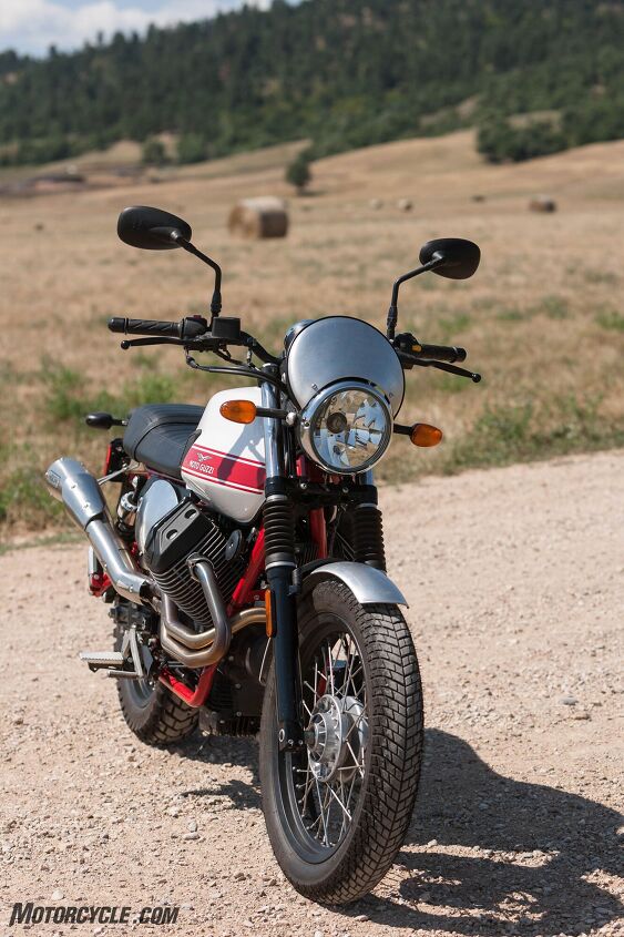 2016 moto guzzi v7 ii stornello first ride review, The brushed aluminum fenders number plates and high pipe give the Stornello an authentic scrambler look