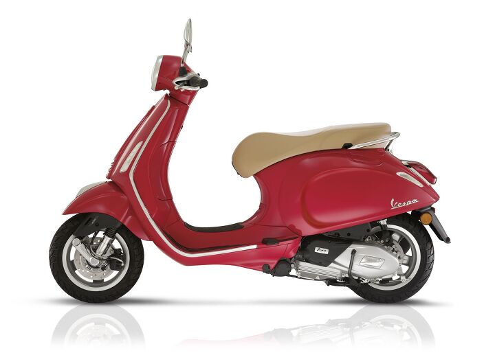 2017 vespa primavera and sprint previews, Vespa s new Primavera gets a pair of new Euro 4 Singles 125 or 150cc and standard ABS It s available in four fashionable color schemes and yes there are accessories Many many accessories