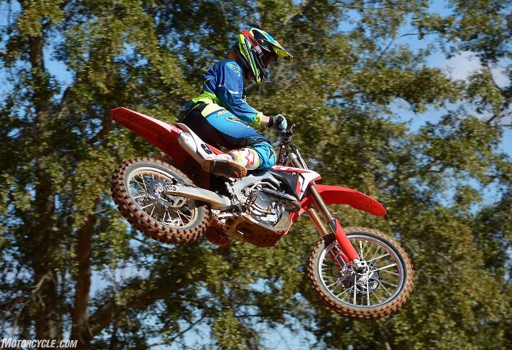 2017 honda crf450r first ride review, We sampled the CRF450R at Monster Mountain in Alabama Test rider Nic Garvin enjoyed flying the CRF450R through the trees at the picturesque venue