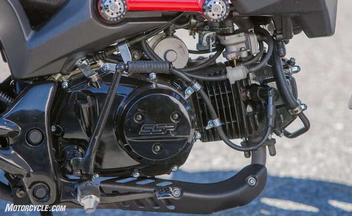 2017 ssr razkull 125 review, As basic an engine as they come the Razkull s Single gets its fuel air cocktail served through a carburetor you can see the petcock beside it It also features both electric and kick start