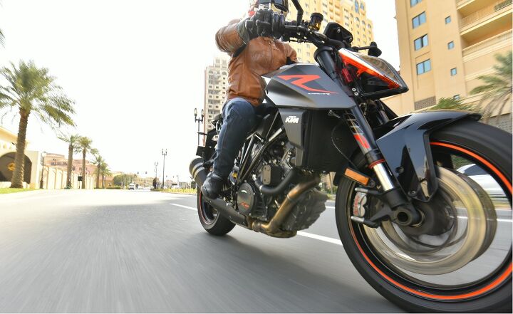 2017 ktm 1290 super duke r first ride review, The new Super Duke R rolls on Metzeler M7 RR rubber During our Losail trackday the tires proved up to the task handling the Duke s immense amount of torque while providing excellent grip