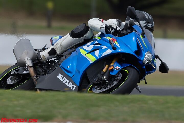 2017 suzuki gsx r1000r review first ride, Trainspotter types will notice the gold cylinders behind the fork tubes as confirmation of the GSX R1000R The standard Gixxer Thou uses a Showa Big Piston fork instead of the Balance Free fork seen here