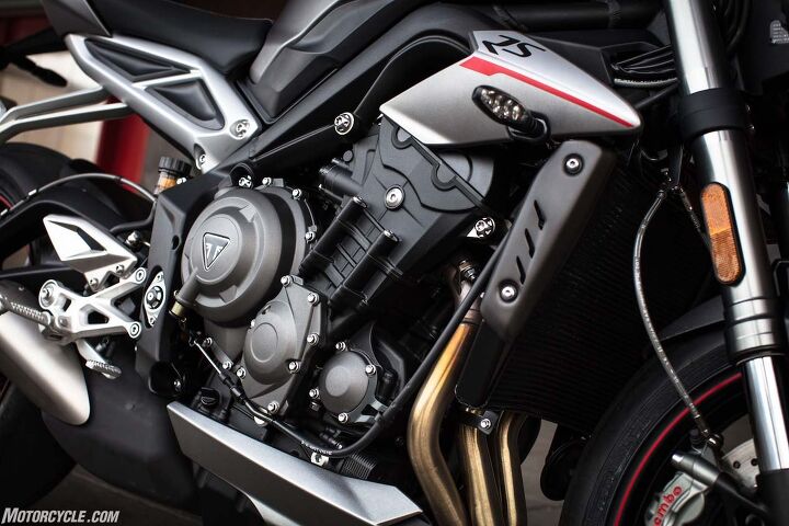 2017 triumph street triple rs review first ride, According to Triumph in addition to increased bore and stroke 80 new parts were used developing the new Street engine including a new crankshaft pistons connecting rods balance shaft and nikasil plated aluminum cylinder liners
