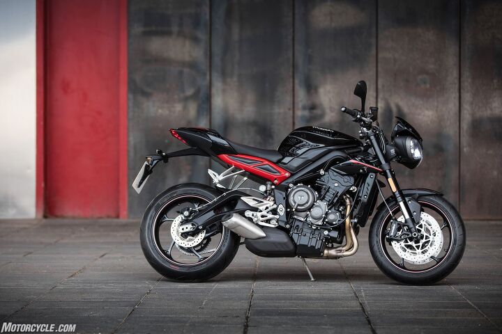 2017 triumph street triple rs review first ride, Triumph will be offering a special Low Ride Height of the R model Street Triple Carrying the same MSRP as the standard R model the LRH version boasts suspension dedicated to lowering the bike 30mm 95mm of front wheel travel and 98mm of rear wheel travel vs 115mm of front wheel travel and 134mm of rear wheel travel on the standard R model Triumph also says the LRH has revised seat foam construction to help reduce seat height from 32 5 inches of the R model to 30 7 for the LRH model