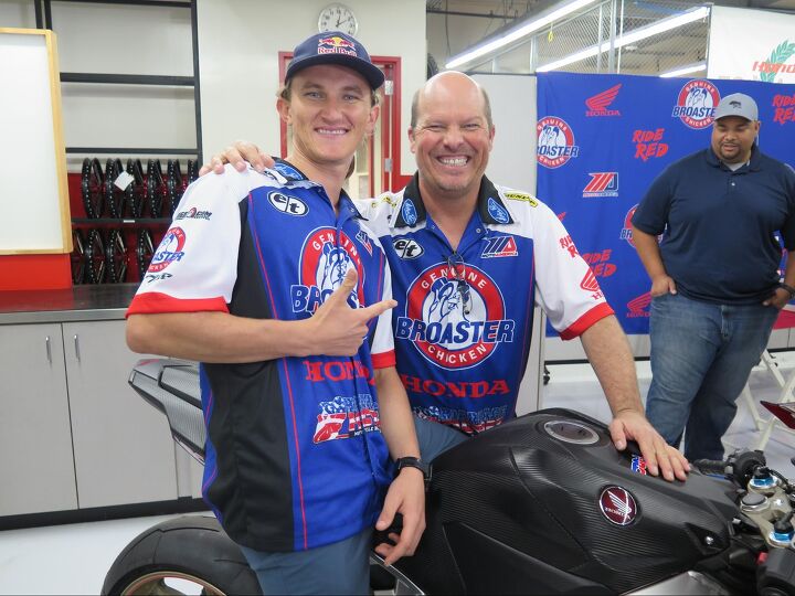 american honda goes superbike racing again, Racer Jake Gagne and former racer Danny Walker are all smiles about their new deal with Honda