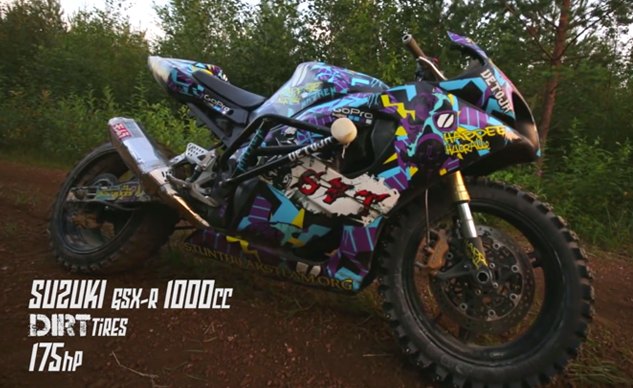 check out this insane suzuki gsx r1000 set up for off road video