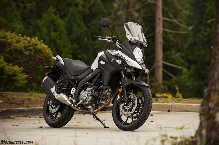 2017 suzuki v strom 650 and 650xt first ride review, and the base model in Glacier White with 19 and 17 inch cast wheels lighter than before for 8 799 Both roll on the same Bridgestone dual sport tires