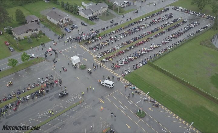 can am spyder 10th anniversary homecoming, Despite the rain the parking lots around Valcourt were always full of Spyders