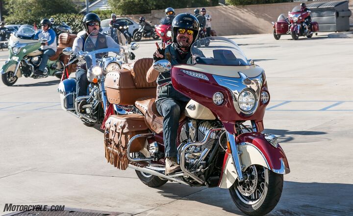 veterans charity ride begins nine day journey to sturgis, Indian Dave Frey leads the riders into Los Angeles Fire Department Station 77 for the official kickoff of the Veterans Charity Ride