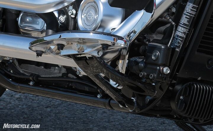 harley davidson introduces all new 2018 softail line, The forged aluminum floorboard brackets assist in both the improved lean angle and the weight loss