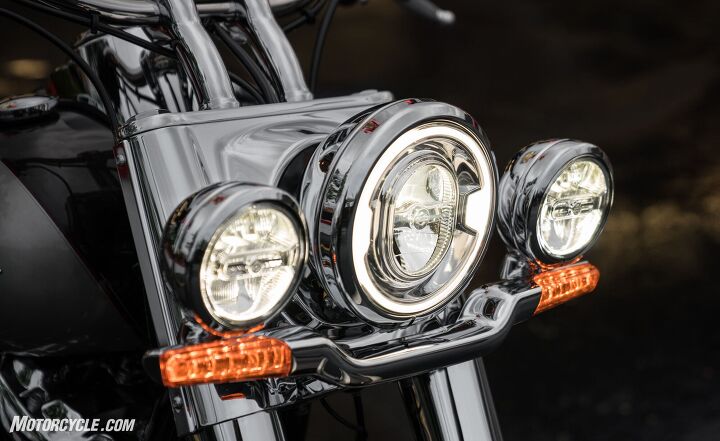 harley davidson introduces all new 2018 softail line, As with the rest of the Softail line the Deluxe received a signature LED headlight Unlike the others the Deluxe also sports LED light bar turn signals and brake light