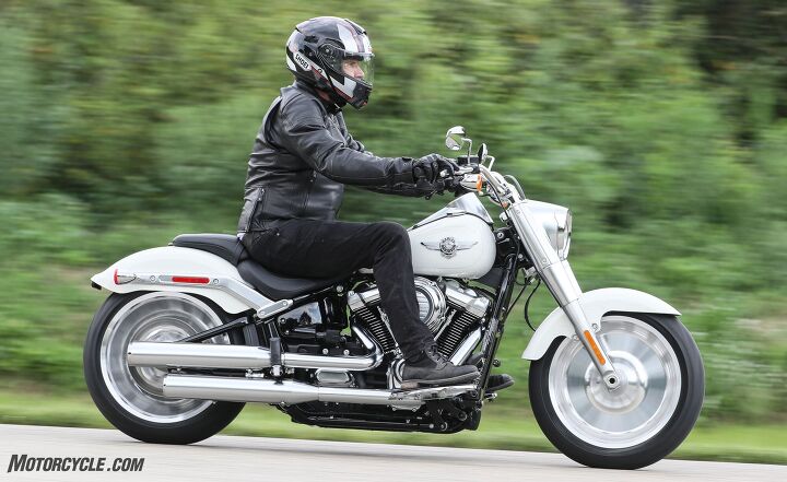 harley davidson introduces all new 2018 softail line, The Fat Boy handles better than any bike with a 160mm front tire should New new bobbed fenders are a nice change