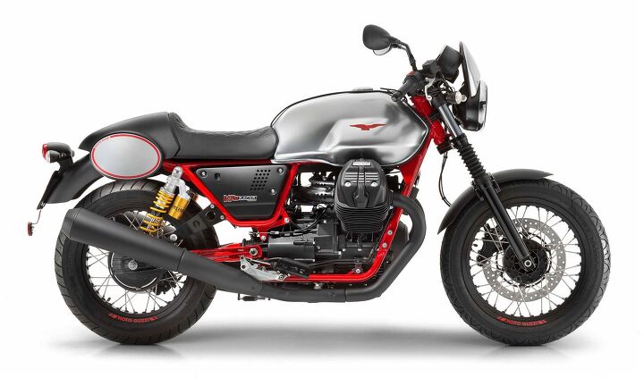 2017 moto guzzi v7 iii stone review, The 9 990 Racer version looks badass and comes standard with hlins suspension clip ons and rear set pegs so you can look like you re fast