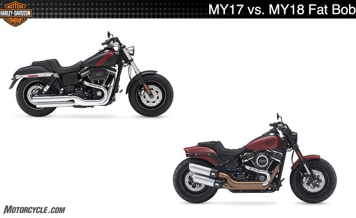 2018 harley davidson fat bob 114 review first ride, Yes the 2018 Fat Bob is radically different but if you look closely you can see that it is the 2017 s more burly and better looking younger brother
