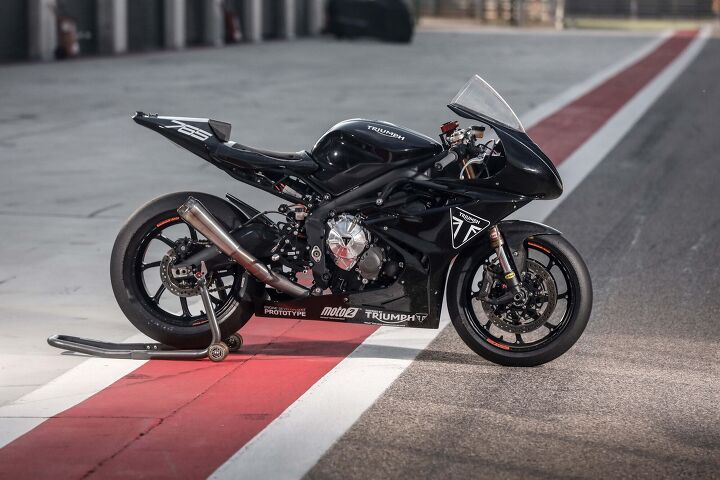 triumph tests moto2 engine with daytona based prototype, Triumph calls this a race prototype chassis though the frame and swingarm not to mention the fairing look similar to the existing Daytona 675 The subframe however looks new and the prototype sports race suspension OZ wheels and a different exhaust system