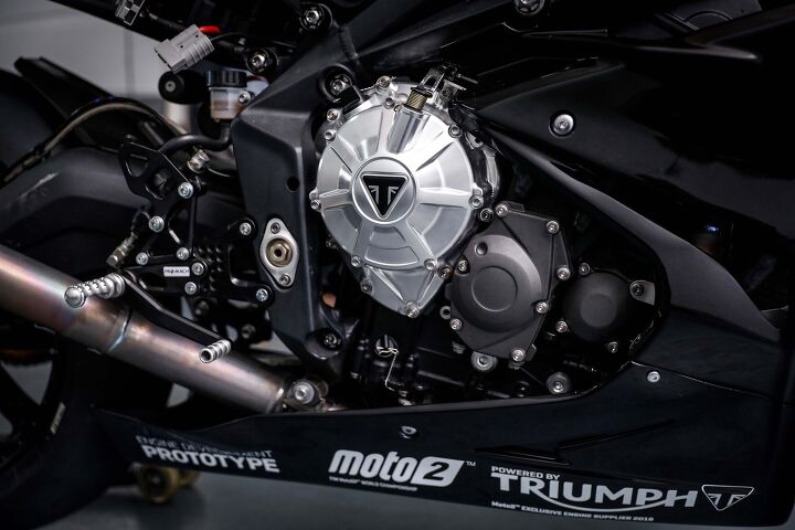 triumph tests moto2 engine with daytona based prototype, The three cylinder 765cc Triumph engine will be replacing the 600cc Inline Four Honda engines that currently power the Moto2 class