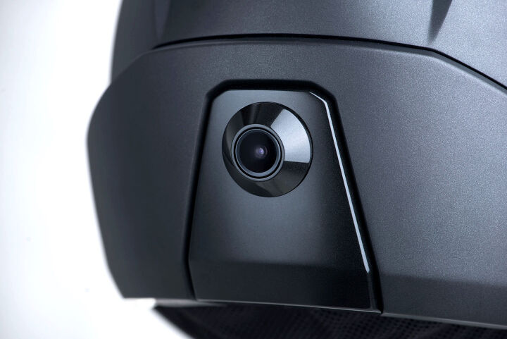crosshelmet x1 the future of motorcycle helmets, The CrossHelmet s rear camera with a lens that offers a 170 degree view behind the rider