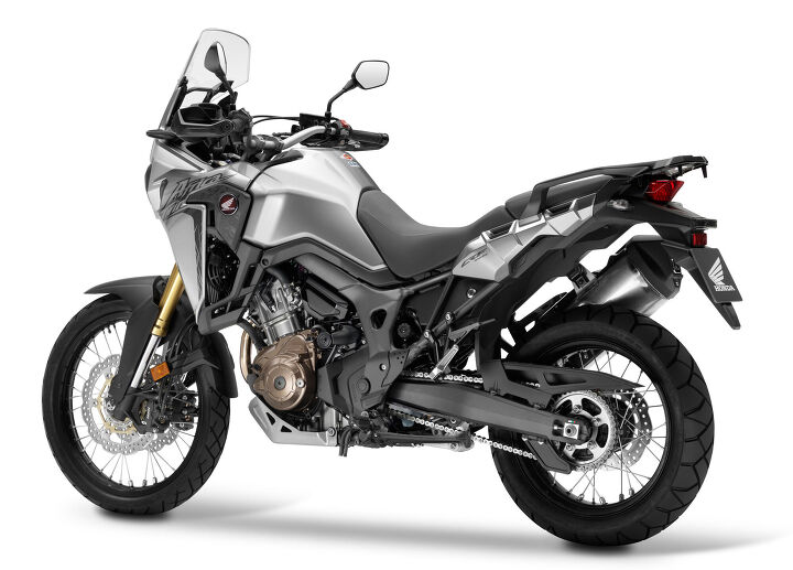 more adventure worthy honda africa twin on the way, Here s the current 2016 Honda Africa Twin Notice how the fuel tank flares outward before it meets the darker gray panel with the Honda wing logo