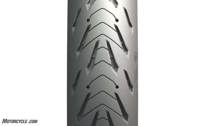 michelin road 5 announced available january 1 2018, The inverted V shaped sipes are where the new technology comes into play While uniformly narrow at the surface of the tread they widen with depth to displace more water even when worn