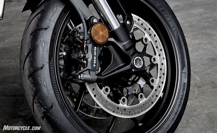 first look 2018 honda cb1000r, Snazzy wheels and radial mounted Tokico calipers clamping 310mm floating discs