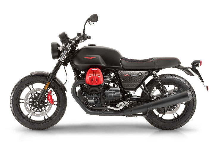 first look 2018 moto guzzi v7 iii carbon rough and milano, The V7III Carbon reminds me of a guy in jeans and a moleskin blazer Red valve covers look pretty phat