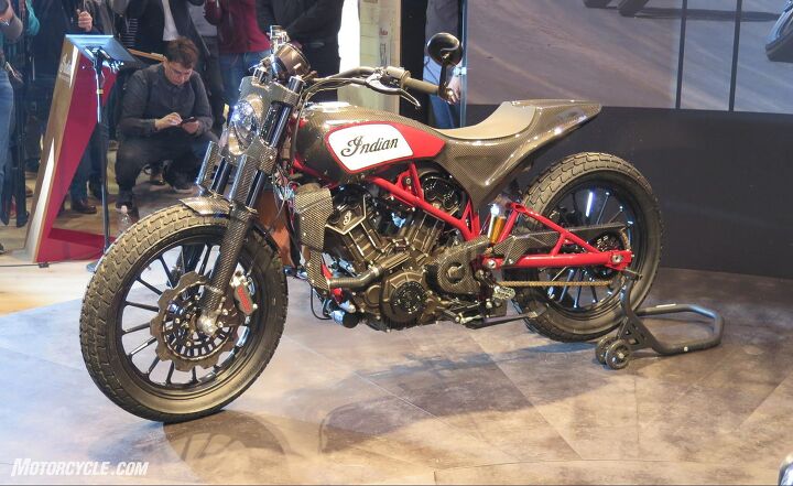 eicma 2017 indian motorcycles 2018, Powered by an 1133cc Scout motor which really doesn t have much in common with the FTR racer Still Gary Gray says it s lost a ton of weight compared to the Scout