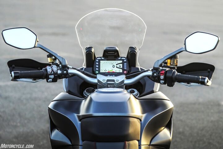 2018 ducati multistrada 1260 first ride review video, The rocker button on the left side of the handlebar is used to navigate your way through menus while the rocker to its right sets the cruise control Ducati says the keyless ignition has been revised to offer more positive starts with less interference