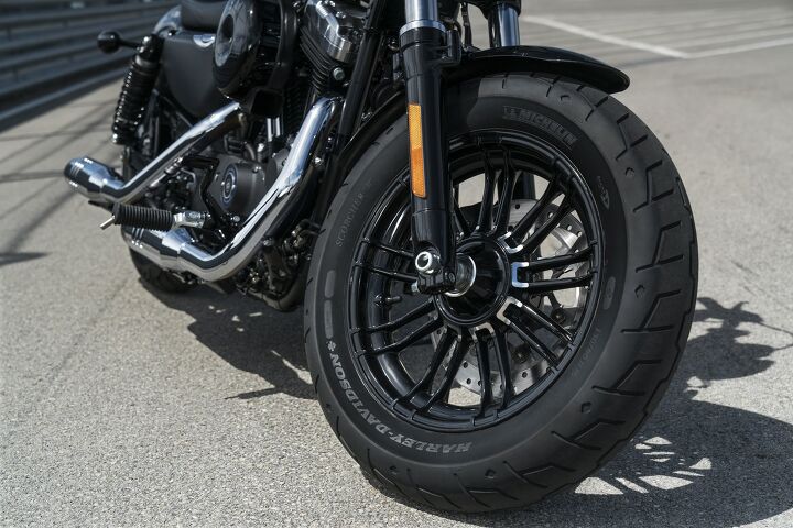new harley davidson 48x and pan america for 2019, The spokes on the Forty Eight s wheels look great but we wouldn t say no to a second front disc brake