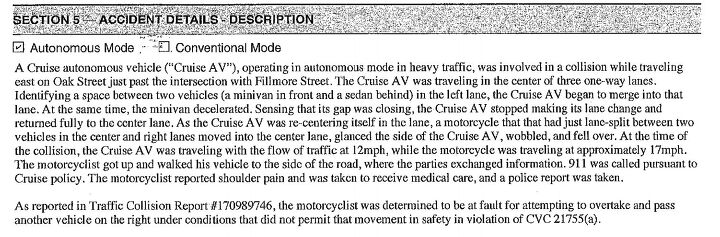 gm cruise autonomous car and motorcycle collide in san francisco