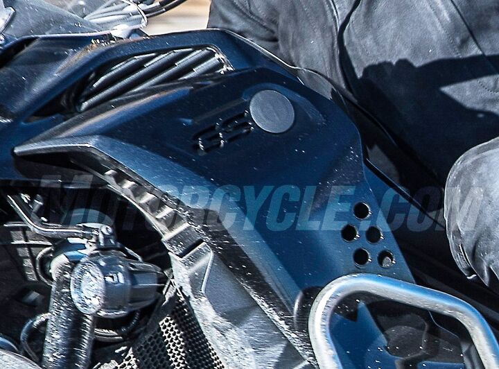 2019 bmw f850gs adventure spy photos, Even without its final paint the BMW roundel and GS logos are clearly visible Note the substantial venting in the fairing including a series of holes cut out above the protective bar