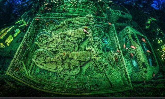 Sunken WW2 Nortons Win Underwater Photograph of the Year