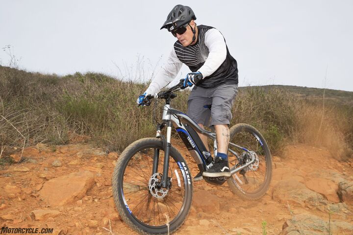 2018 yamaha ebikes first ride review, Our hero Cernicky is sad that all his best action shots on the YDX were mundaned as Yamaha insisted wheels on the ground photos only possibly so as not to shug grin others at the event who hadn t misspent their youths BMXing