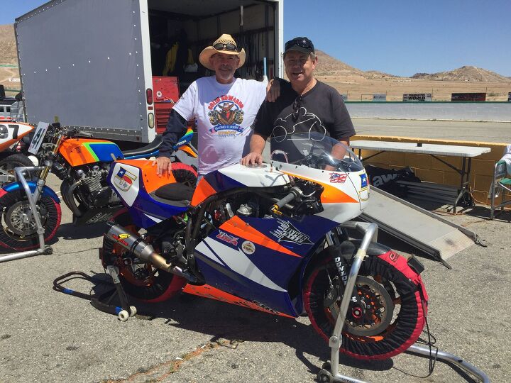 ahrma comes to willow springs a photographic smattering, Mike Worshum left and Steve Biganski built many a cool moto Mike working for Erion Honda in the glory days and Steve on the famed Ienatsch TZ250 among many others including my own Honda RS125 for my glorious 13th place finish at Laguna Seca in 93 Hah Oh that s the XR69 replica Carry Andrew built for Colin Edwards to race at the huge Australian vintage event earlier this year Mark Miller rode the bike at Willow he s feverishly typing up a report now